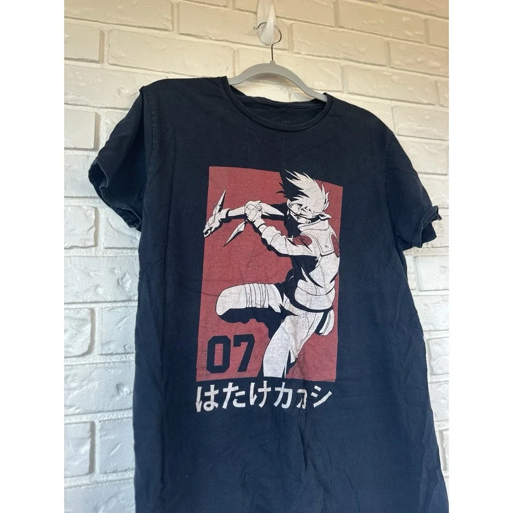 Naruto Shippuden Kakashi Hatake Graphic T‎ Shirt Black Anime Tee Mens Large